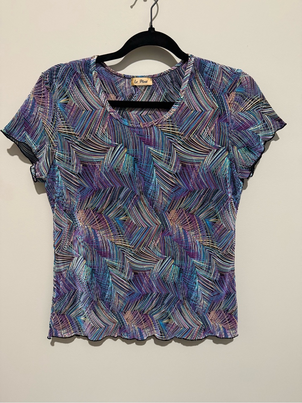 Blue & Purple Patterned Short Sleeve Top